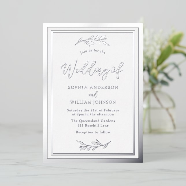 Modern Wedding Silver Leaf Elegant Border (Standing Front)