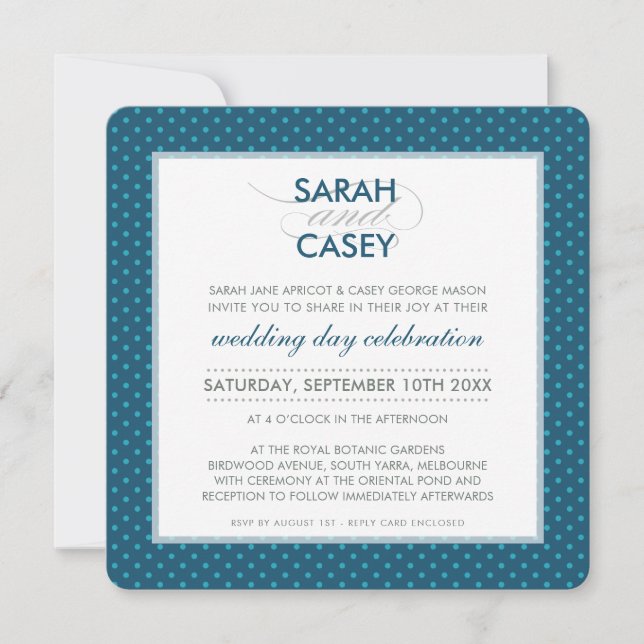 MODERN WEDDING simple bold spot monogram blue aqua Invitation (Front)