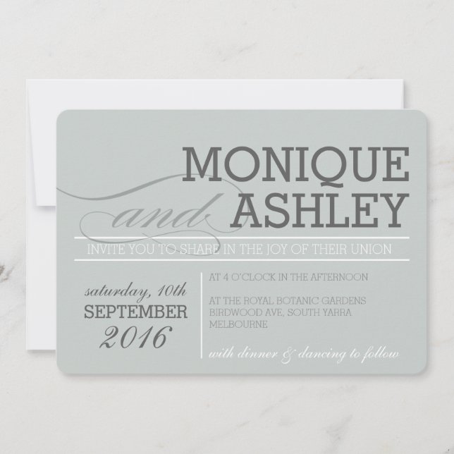 MODERN WEDDING simple bold text monochrome grey Invitation (Front)