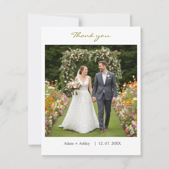 Modern Wedding Simple Custom Photo DIY Thank you Card (Front)