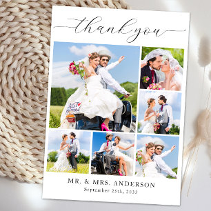 Modern Wedding Simple Personalised Photo Collage Thank You Card