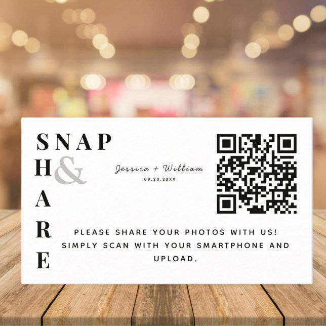 Modern Wedding Snap And Share QR Code Sign Enclosure Card (Creator Uploaded)