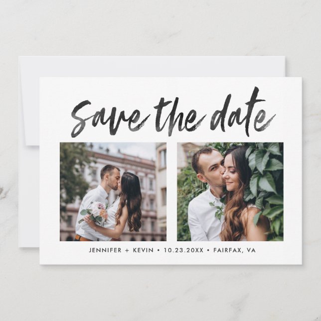 Modern Wedding Square Photos Save the Date Cards (Front)