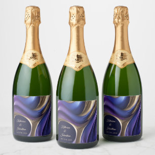 Modern Wedding Table Decor-Blue Purple Gold- Sparkling Wine Label