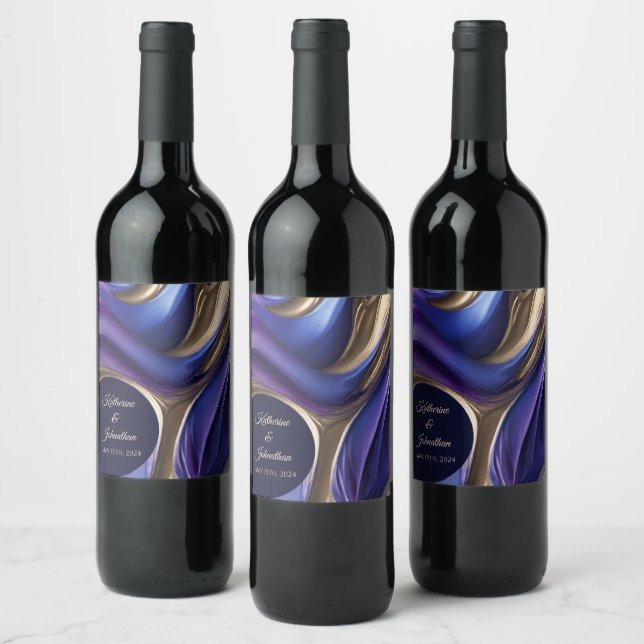 Modern Wedding Table Decor-Blue Purple Gold- Wine Label (Bottles)