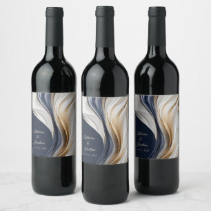 Modern Wedding Table Decor-Blue White and Gold- Wine Label