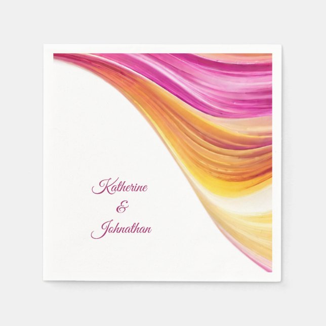 Modern Wedding Table Decor-Pink Orange Yellow- Napkin (Front)
