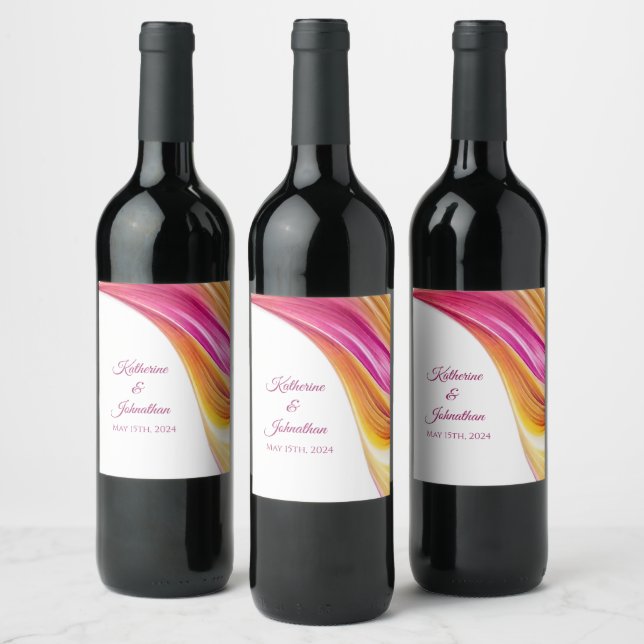 Modern Wedding Table Decor-Pink Orange Yellow- Wine Label (Bottles)