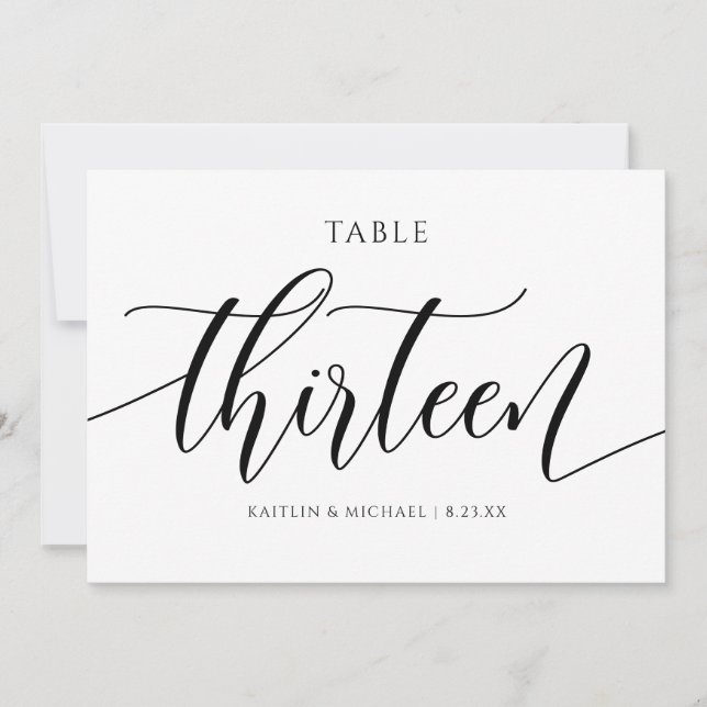 Modern Wedding Table Numbers Calligraphy - 13 (Front)