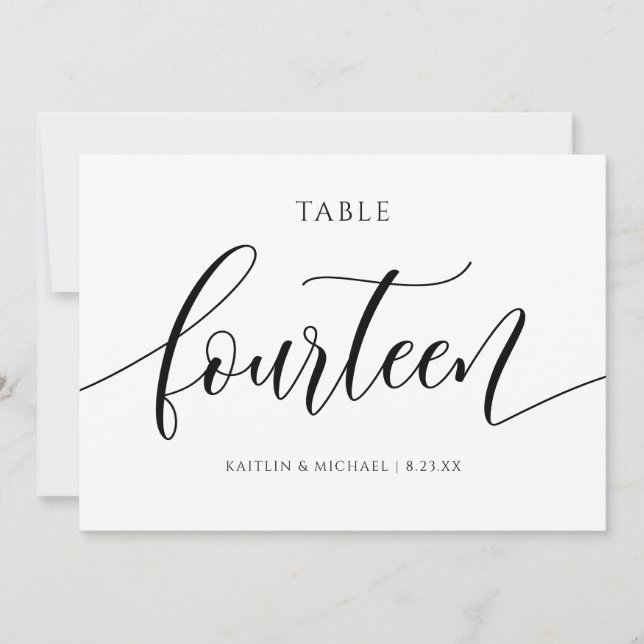 Modern Wedding Table Numbers Calligraphy - 14 (Front)