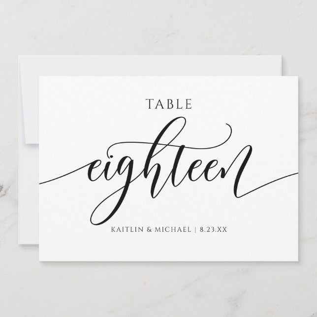 Modern Wedding Table Numbers Calligraphy - 18 (Front)