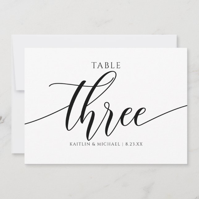 Modern Wedding Table Numbers Calligraphy - 3 (Front)