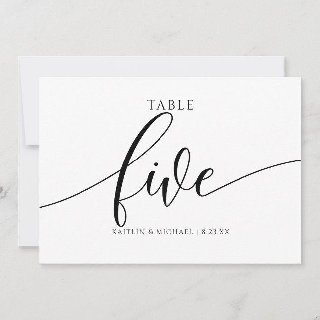 Modern Wedding Table Numbers Calligraphy - 5 (Front)