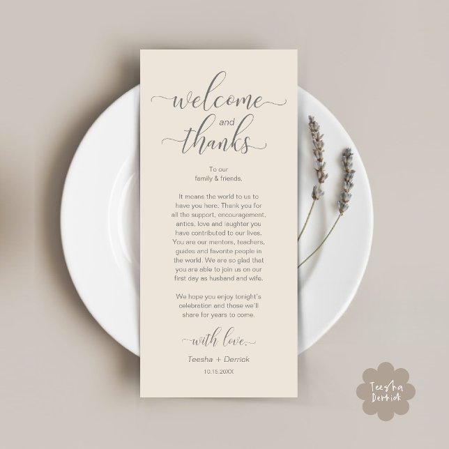 Modern Wedding Table Place Setting Thank You Card (Modern Wedding Dinner Brunch Lunch Table Place Setting Thank You Card in Classy Cream Grey)