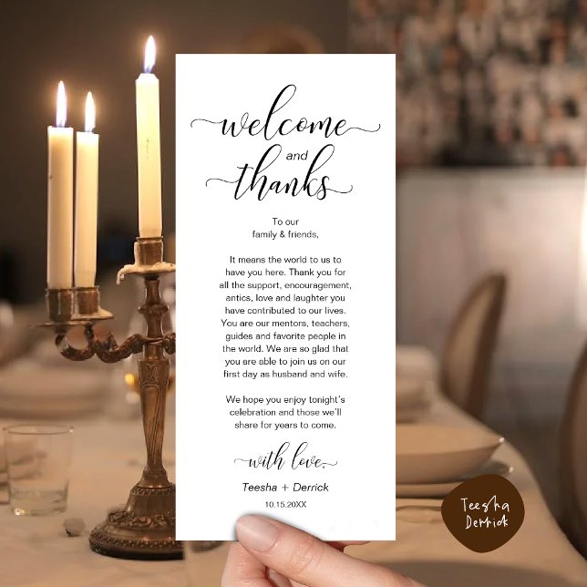 Modern Wedding Table Place Setting Thank You Card (Modern Wedding Dinner Brunch Lunch Table Place Setting Thank You Card in Classy Black White)