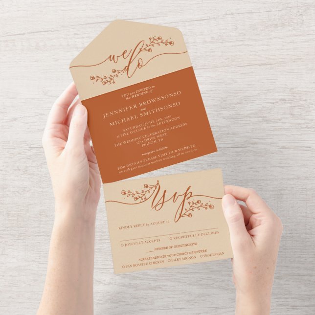 Modern Wedding Terracotta Earth tones All In One Invitation (Tearaway)