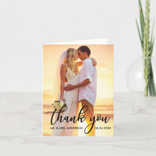 Modern Wedding Thank You Bride Groom Photo B Note Card