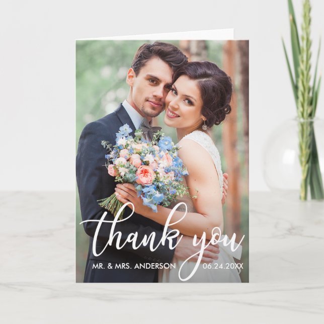 Modern Wedding Thank You Bride Groom Photo Fold Card (Front)