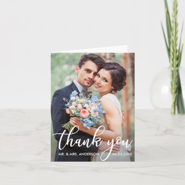 Modern Wedding Thank You Bride Groom Photo Note (Front)