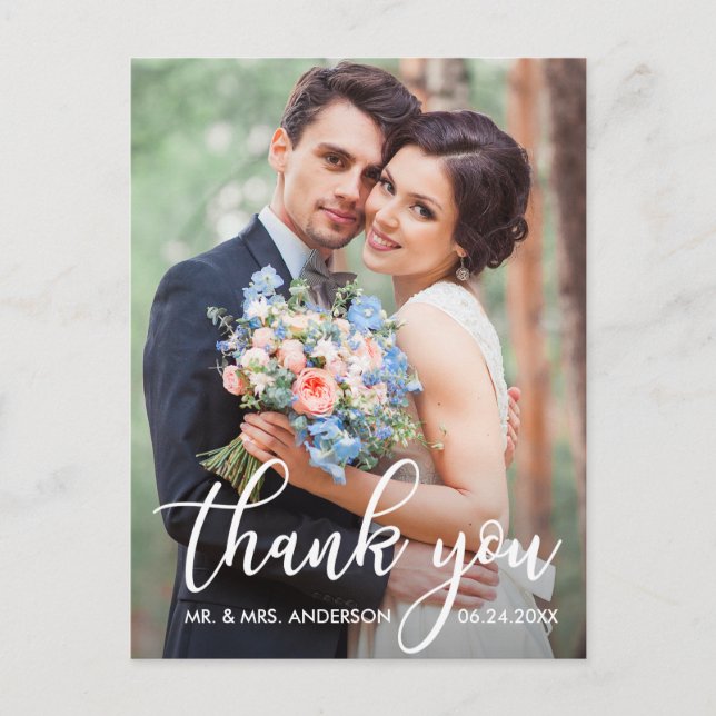 Modern Wedding Thank You Bride Groom Photo Postcard (Front)