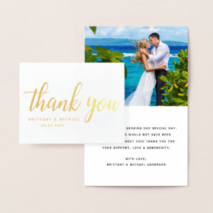 Modern Wedding Thank You Couple Photo BT Note Gold Foil Card