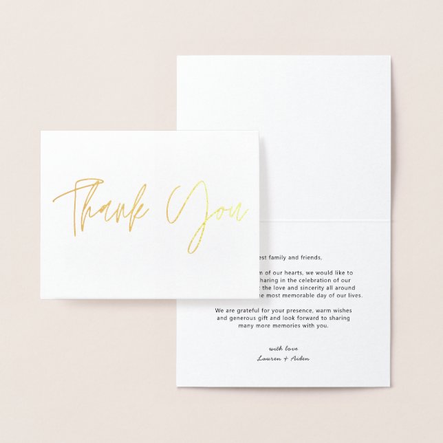 Modern Wedding Thank You Gold Foil folded  Foil Card (Display)