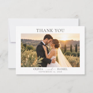 Modern Wedding Thank You Photo Card w/ Calligraphy