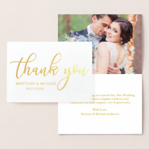 Modern Wedding Thank You Photo Gold Foil Card