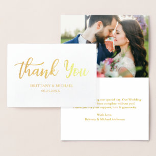 Modern Wedding Thank You Script Photo Gold Foil Card