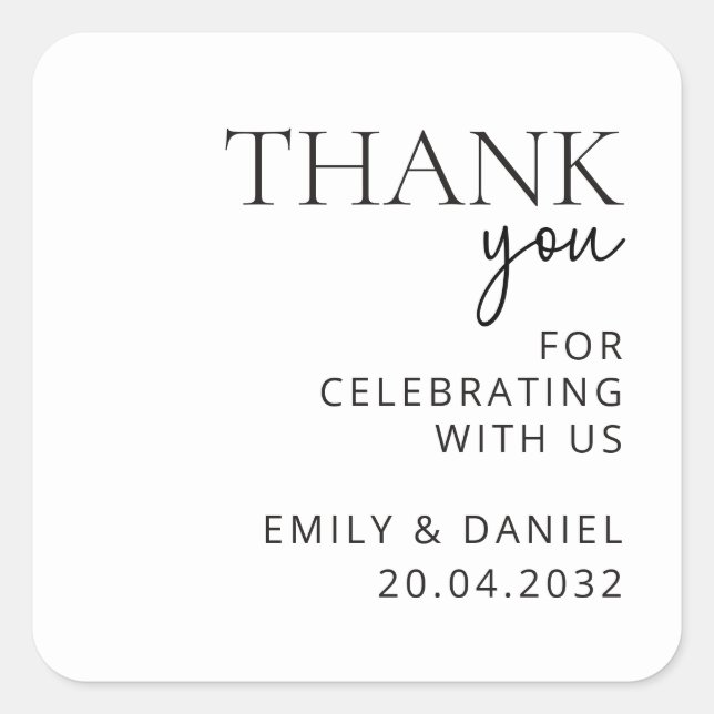 Modern wedding Thank You Sticker (Front)