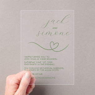Modern Wedding   Trendy Invites   Dark Sage Acrylic Invitations