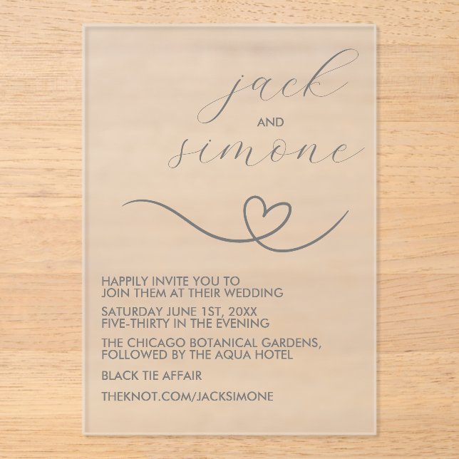 Modern Wedding | Trendy Invites | Dark Silver Acrylic Invitations (Front)