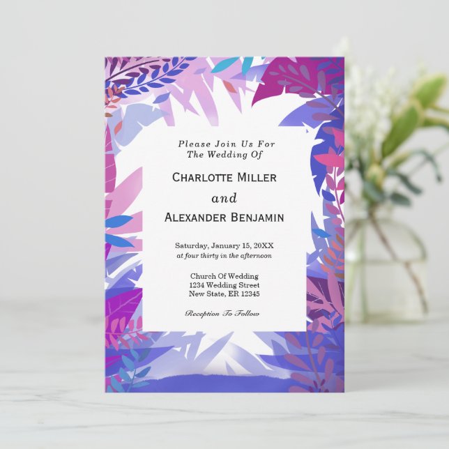 Modern Wedding Tropical Watercolor Leaves   Invitation (Standing Front)