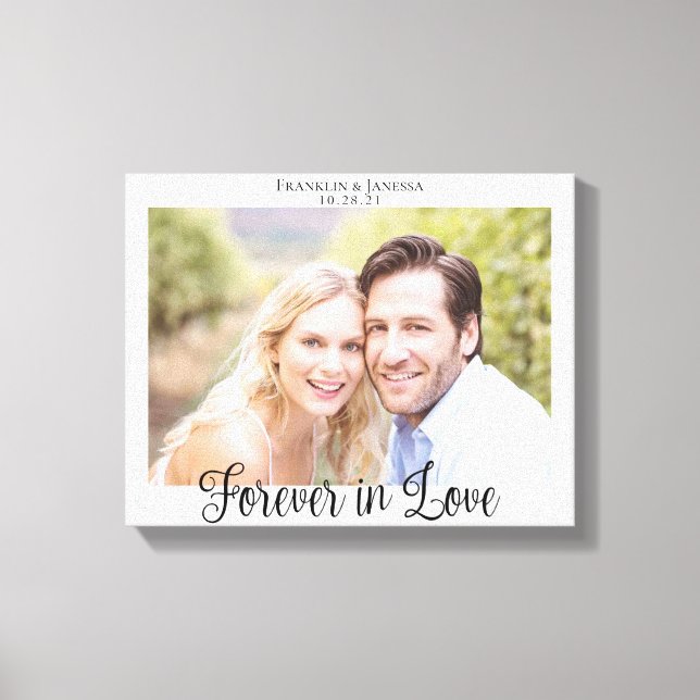 Modern Wedding Typography Forever in Love Photo Canvas Print (Front)