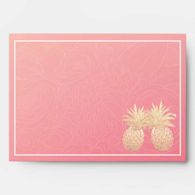 Modern Wedding Vintage Gold Foil Pineapple Couple Envelope (Front)