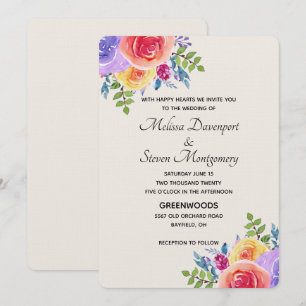 Modern Wedding Watercolor Floral Bouquet Invitation