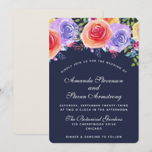 Modern Wedding Watercolor Floral Bouquet Invitation