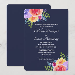 Modern Wedding Watercolor Floral Bouquet Invitation