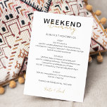 Modern Wedding Weekend Itinerary Card<br><div class="desc">Modern Calligraphic Wedding Weekend schedule timeline.
Design features an elegant modern style text layout. To make advanced changes,  please select "Click to customise further" option under Personalise this template.</div>