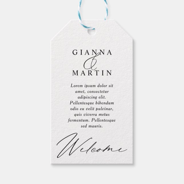 Modern Wedding Weekend Welcome Gift Tags (Front)