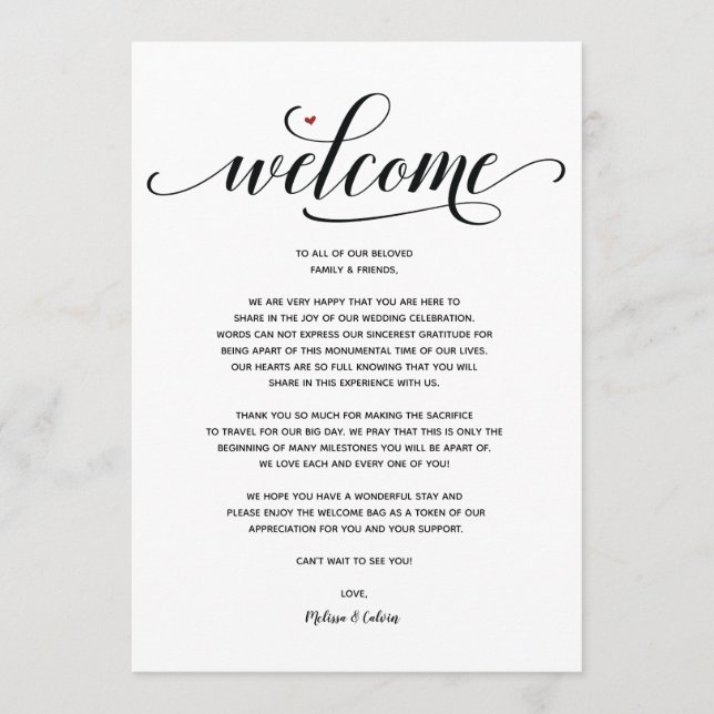 Modern Wedding Welcome and Itinerary card v1 (Front)