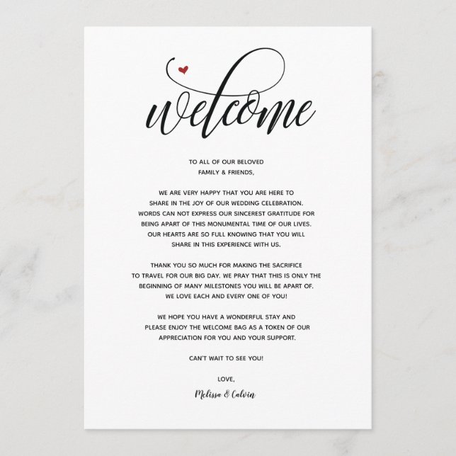 Modern Wedding Welcome and Itinerary card v1 (Front)