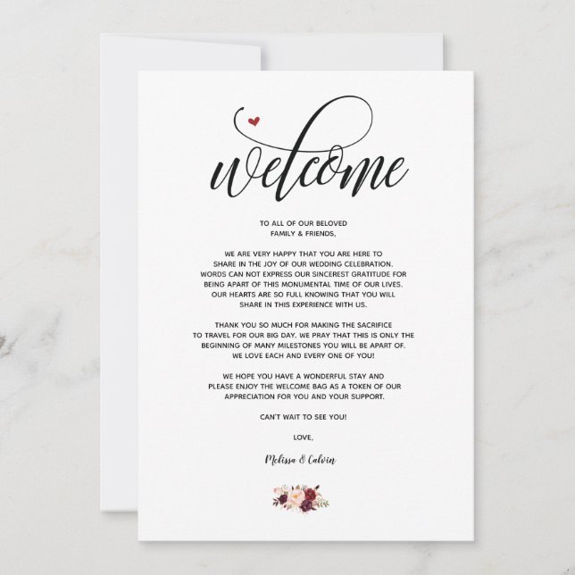 Modern Wedding Welcome and Itinerary card v2 (Front)