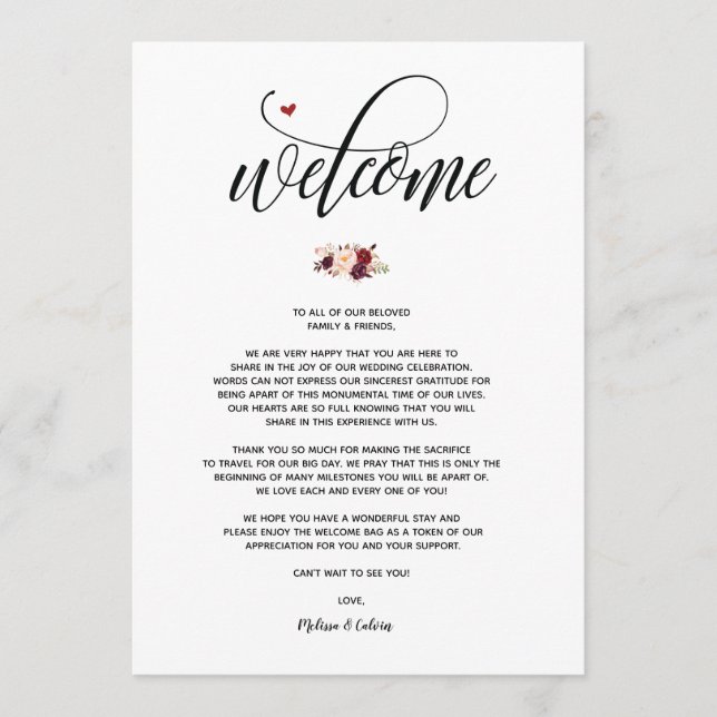 Modern Wedding Welcome and Itinerary card v3 (Front)