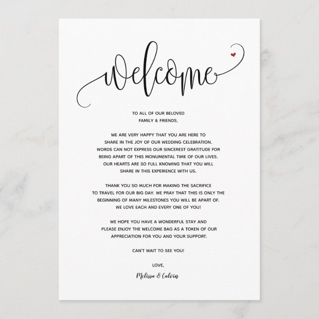 Modern Wedding Welcome and Itinerary card v4 (Front)