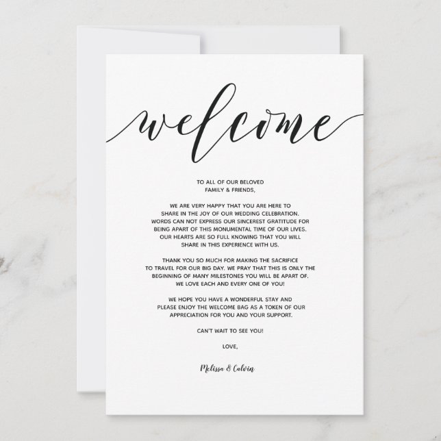 Modern Wedding Welcome and Itinerary card v5 (Front)
