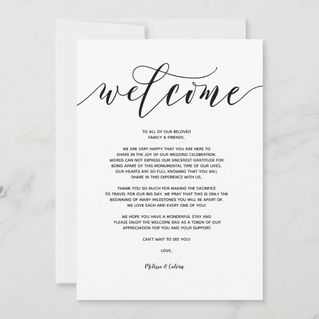 Modern Wedding Welcome and Itinerary card v6 (Front)
