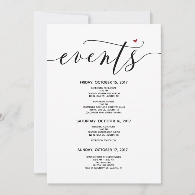 Modern Wedding Welcome and Itinerary card v8 (Back)