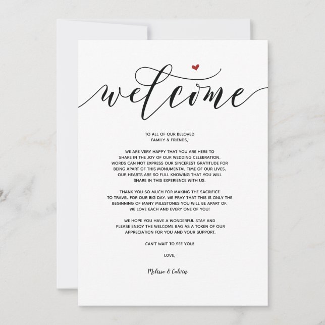 Modern Wedding Welcome and Itinerary card v9 (Front)