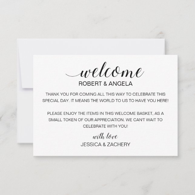 Modern Wedding Welcome Gift Bag Basket With Names (Front)